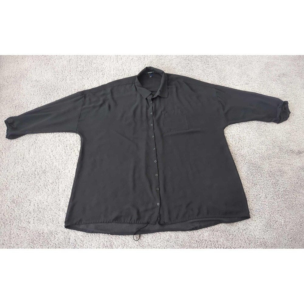 Torrid Blouse Womens 2 PLUS Black Dolman Long Sleeve Sheer Button Up Oversized